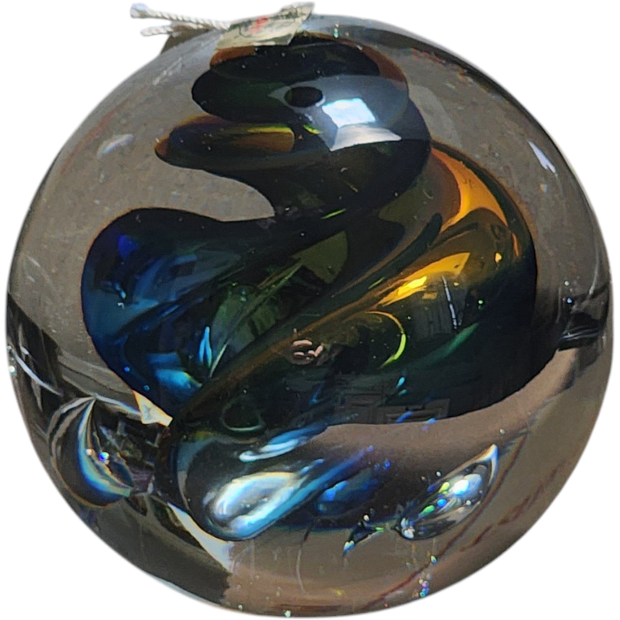 Polish Art Glass Paperweight Signed Handblown Crystal Orb