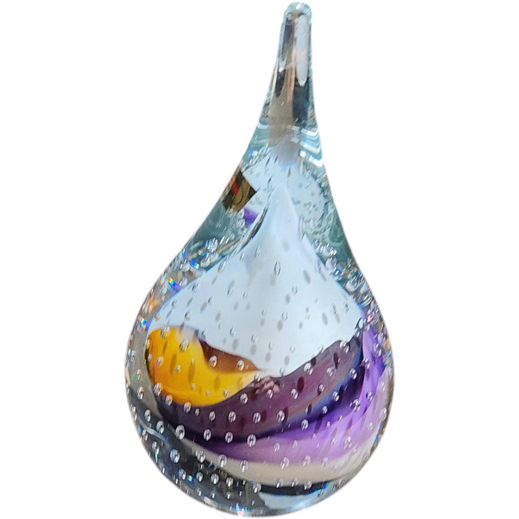 Vintage Polish Signed Handblown Crystal Controlled Bubble Teardrop Paperweight