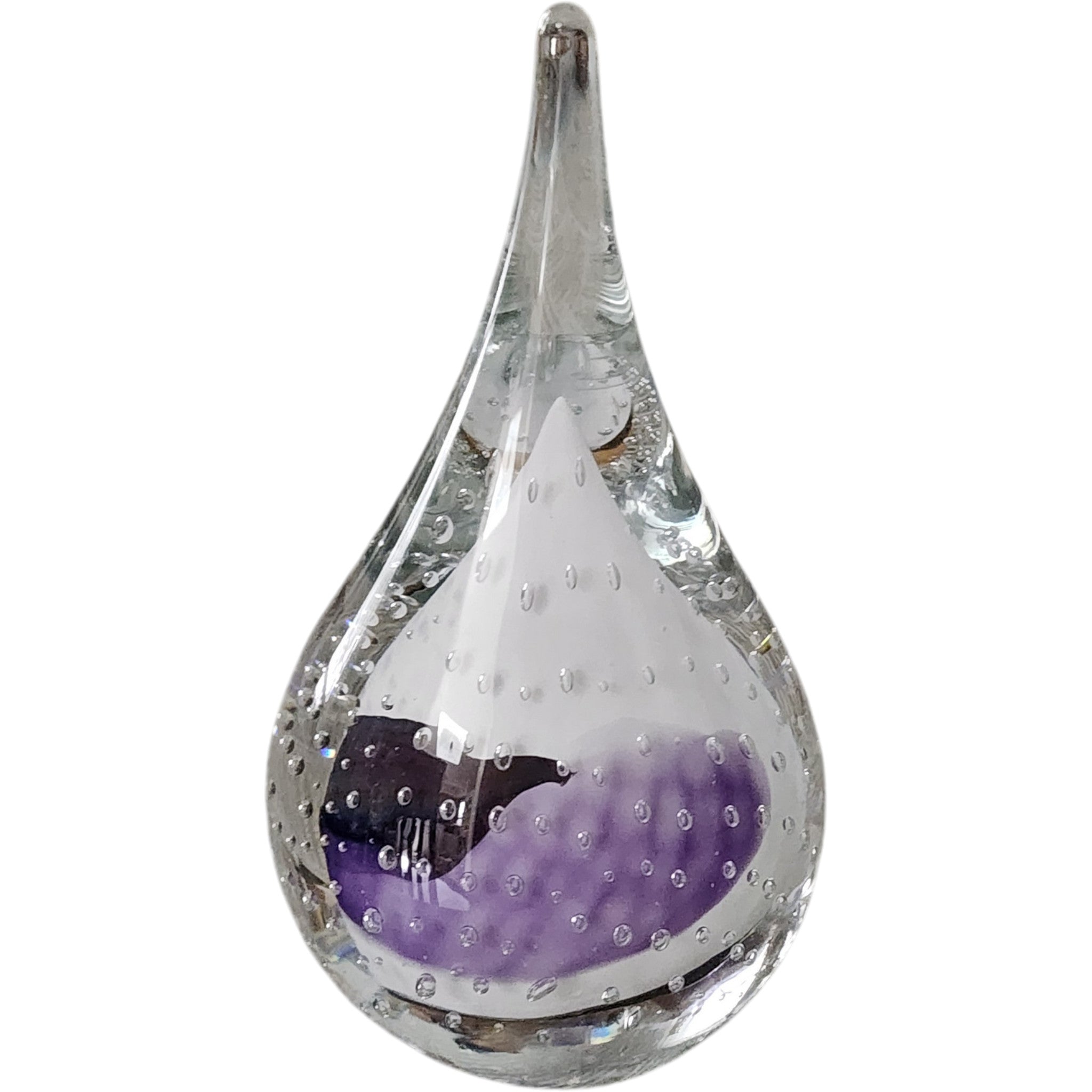 Vintage Polish Signed Handblown Crystal Controlled Bubble Teardrop Paperweight