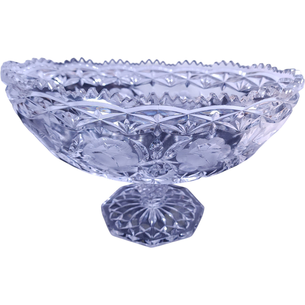 Vintage Pressed Glass Floral Rose Pedestal Compote Bowl