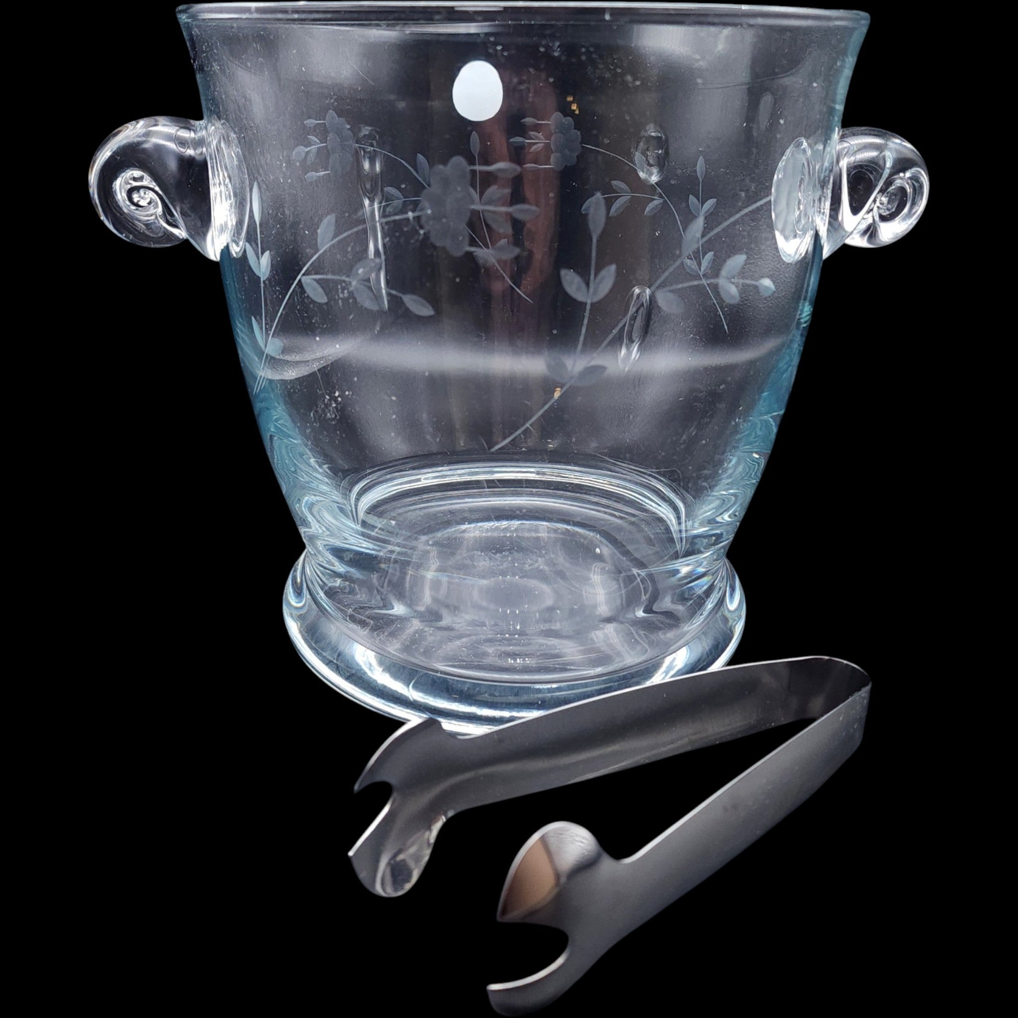 Vintage Princess House Heritage Etched Glass Ice Bucket with Tongs