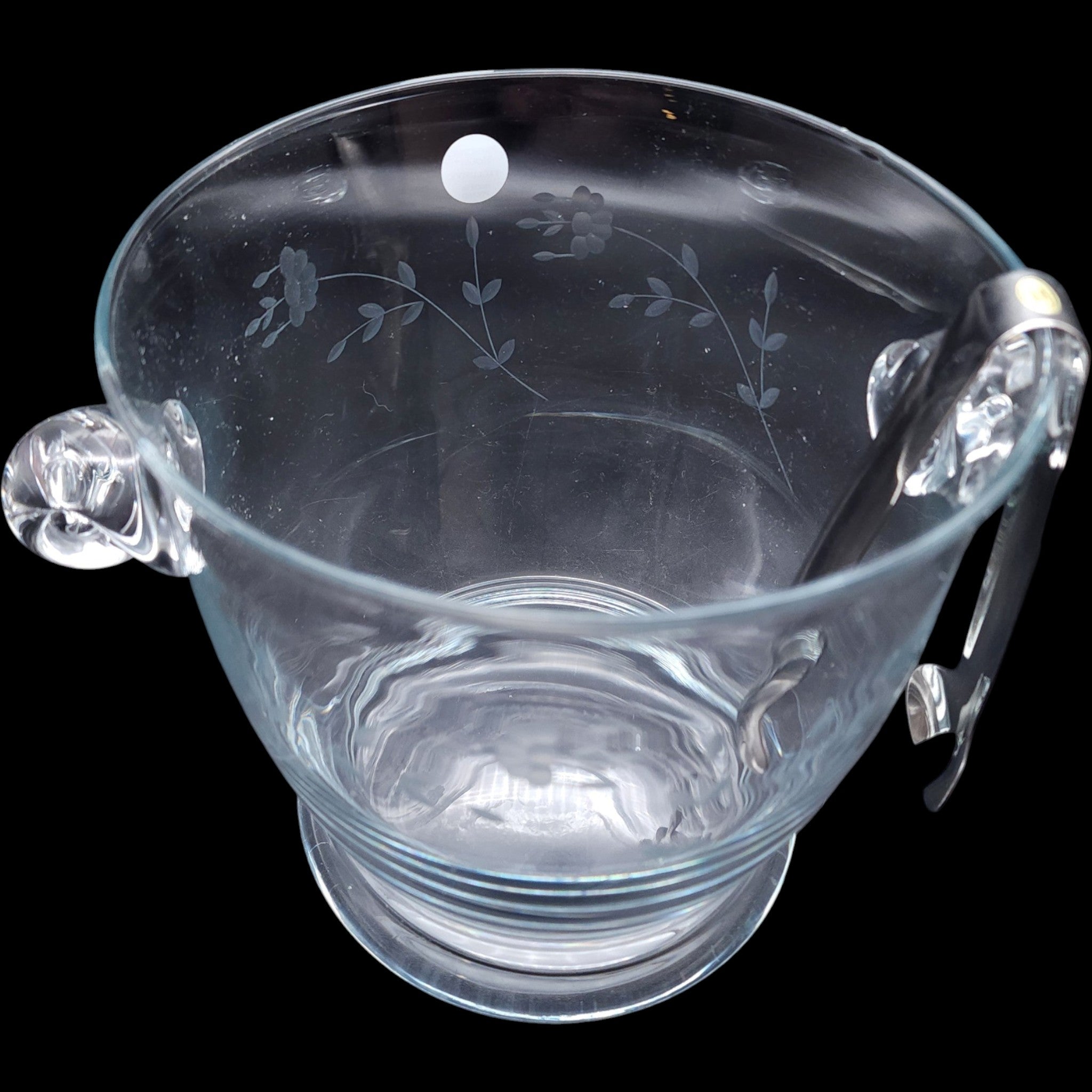 Vintage Princess House Heritage Etched Glass Ice Bucket with Tongs