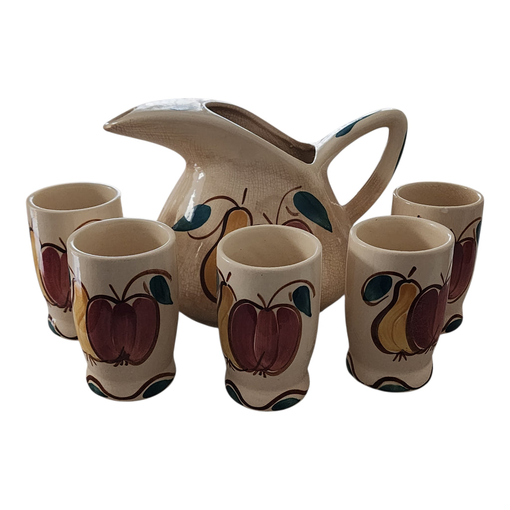 Vintage Purinton Pottery Apple and Pear Beverage Set Pitcher & 5 Tumblers