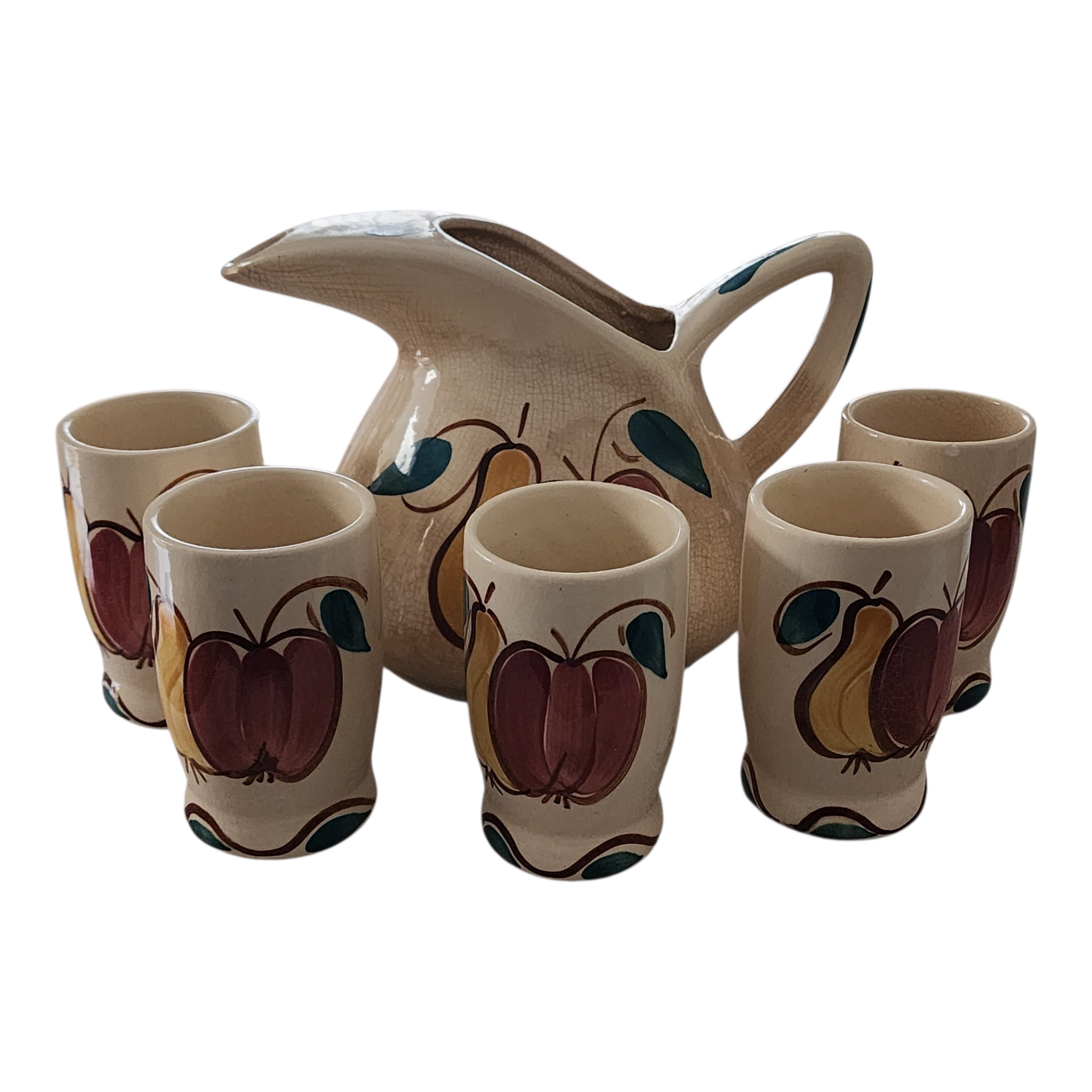 Vintage Purinton Pottery Apple and Pear Beverage Set Pitcher & 5 Tumblers