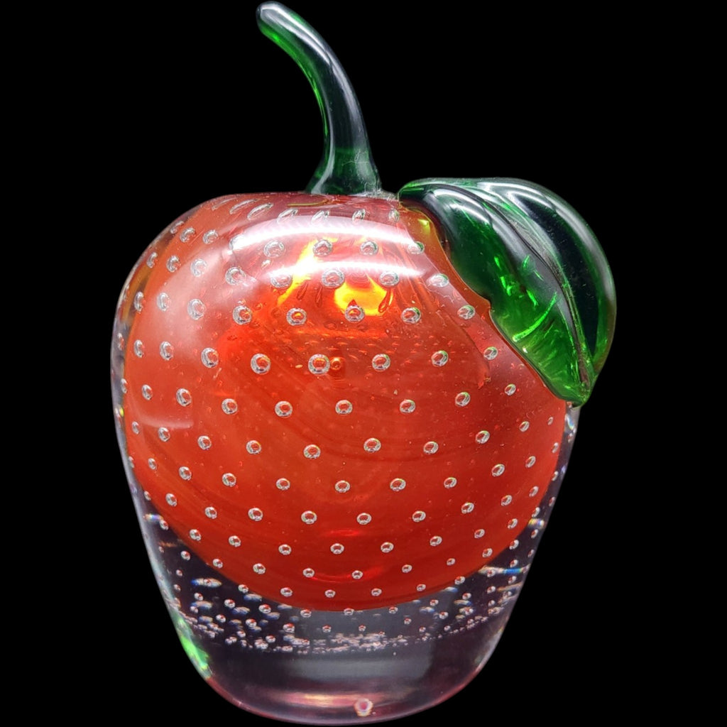 Vintage Red Art Glass Apple Paperweight with Controlled Bubbles