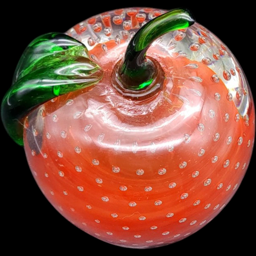 Vintage Red Art Glass Apple Paperweight with Controlled Bubbles