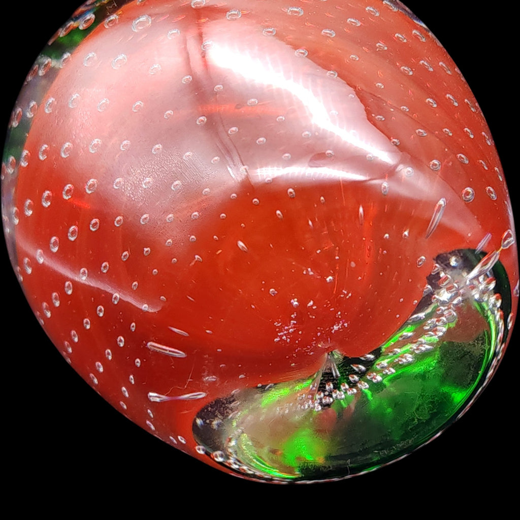 Vintage Red Art Glass Apple Paperweight with Controlled Bubbles