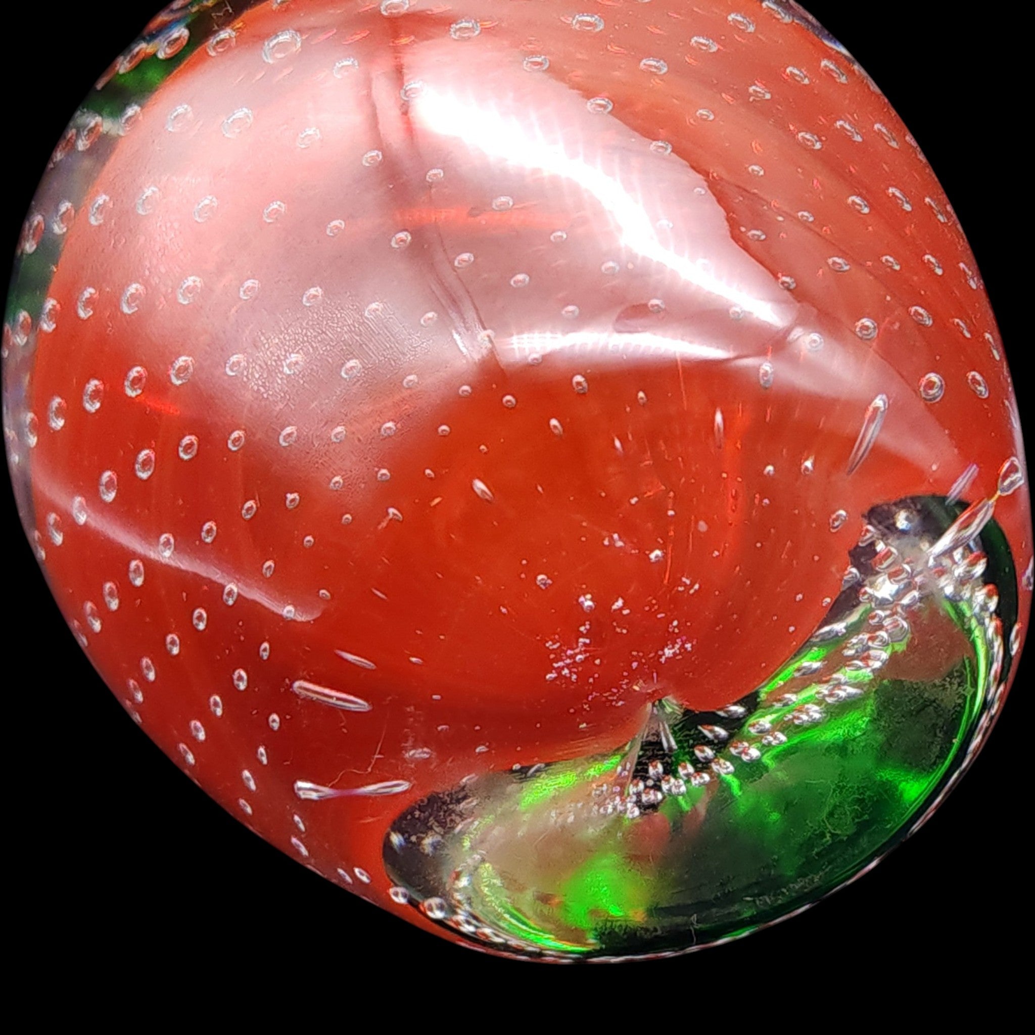 Vintage Red Art Glass Apple Paperweight with Controlled Bubbles