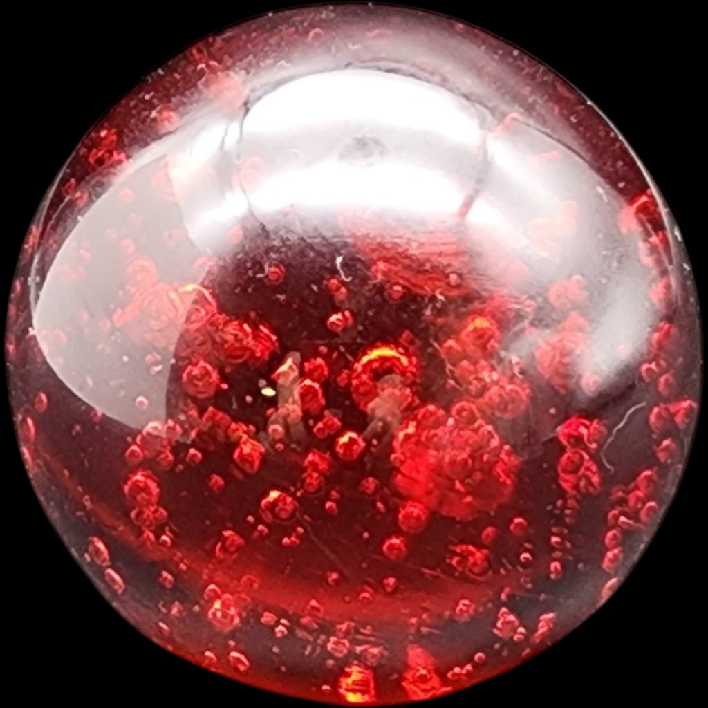 Vintage Red Art Glass Paperweight with Internal Bubbles and Shimmer