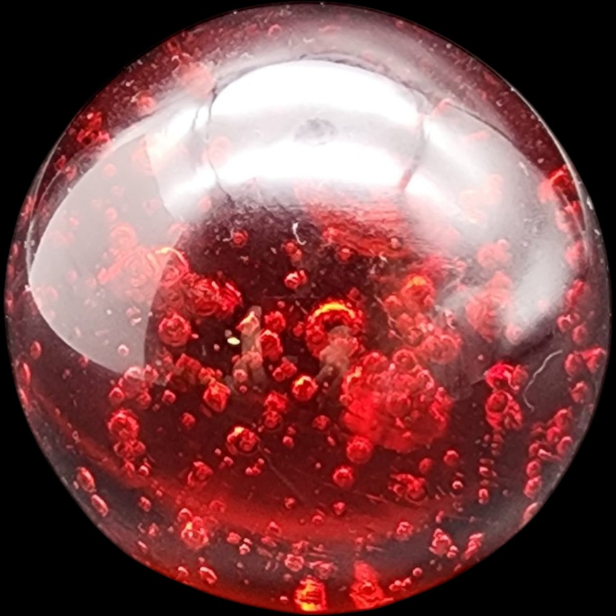 Vintage Red Art Glass Paperweight with Internal Bubbles and Shimmer