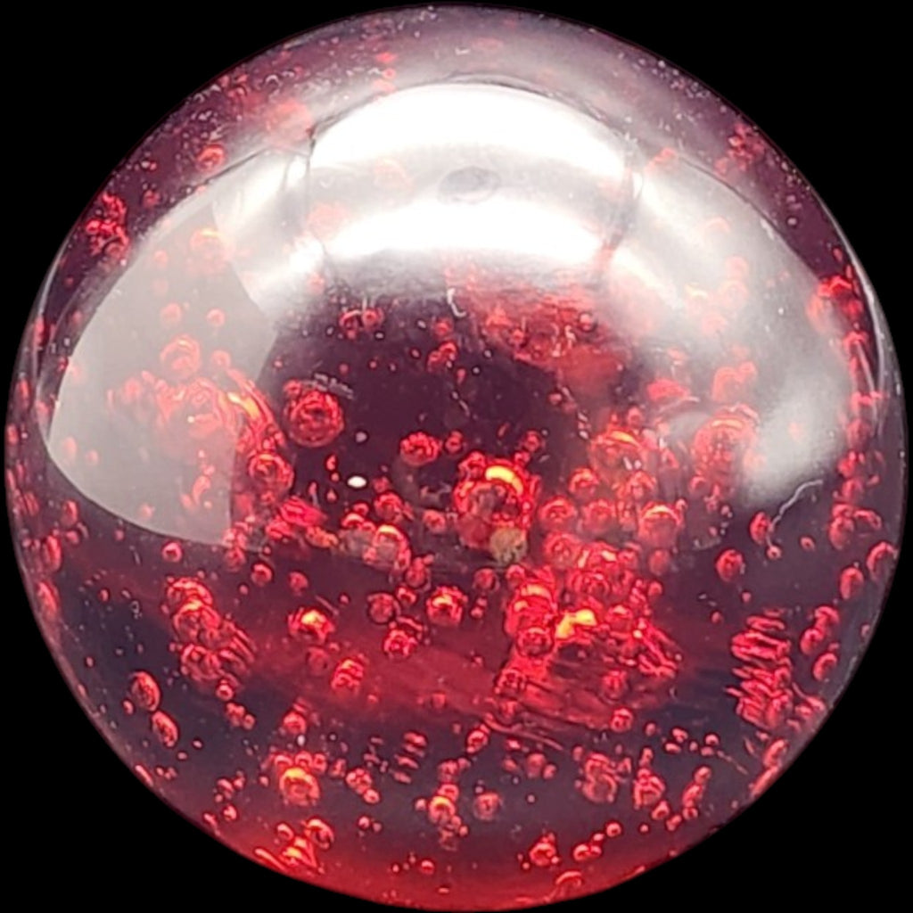 Vintage Red Art Glass Paperweight with Internal Bubbles and Shimmer