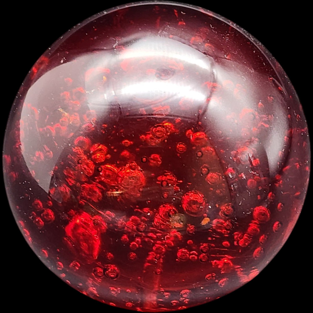 Vintage Red Art Glass Paperweight with Internal Bubbles and Shimmer
