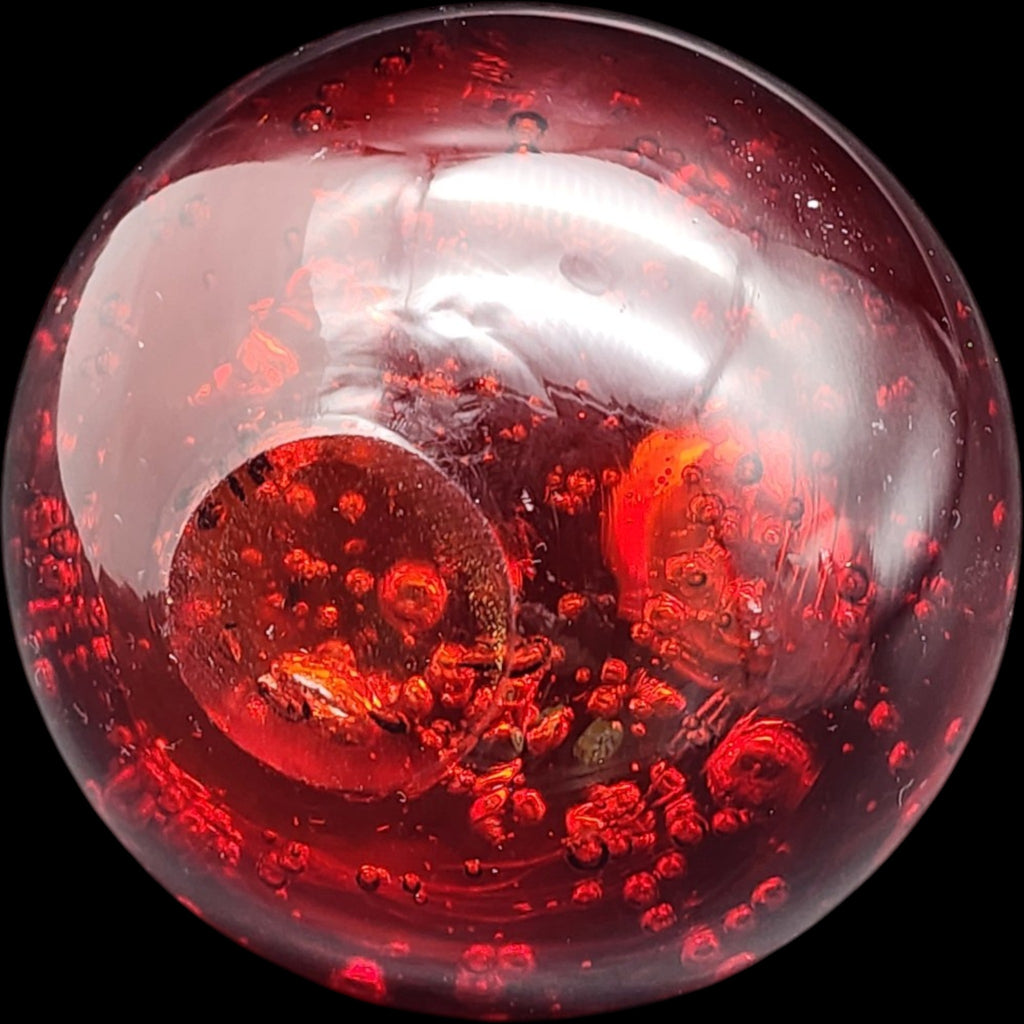 Vintage Red Art Glass Paperweight with Internal Bubbles and Shimmer
