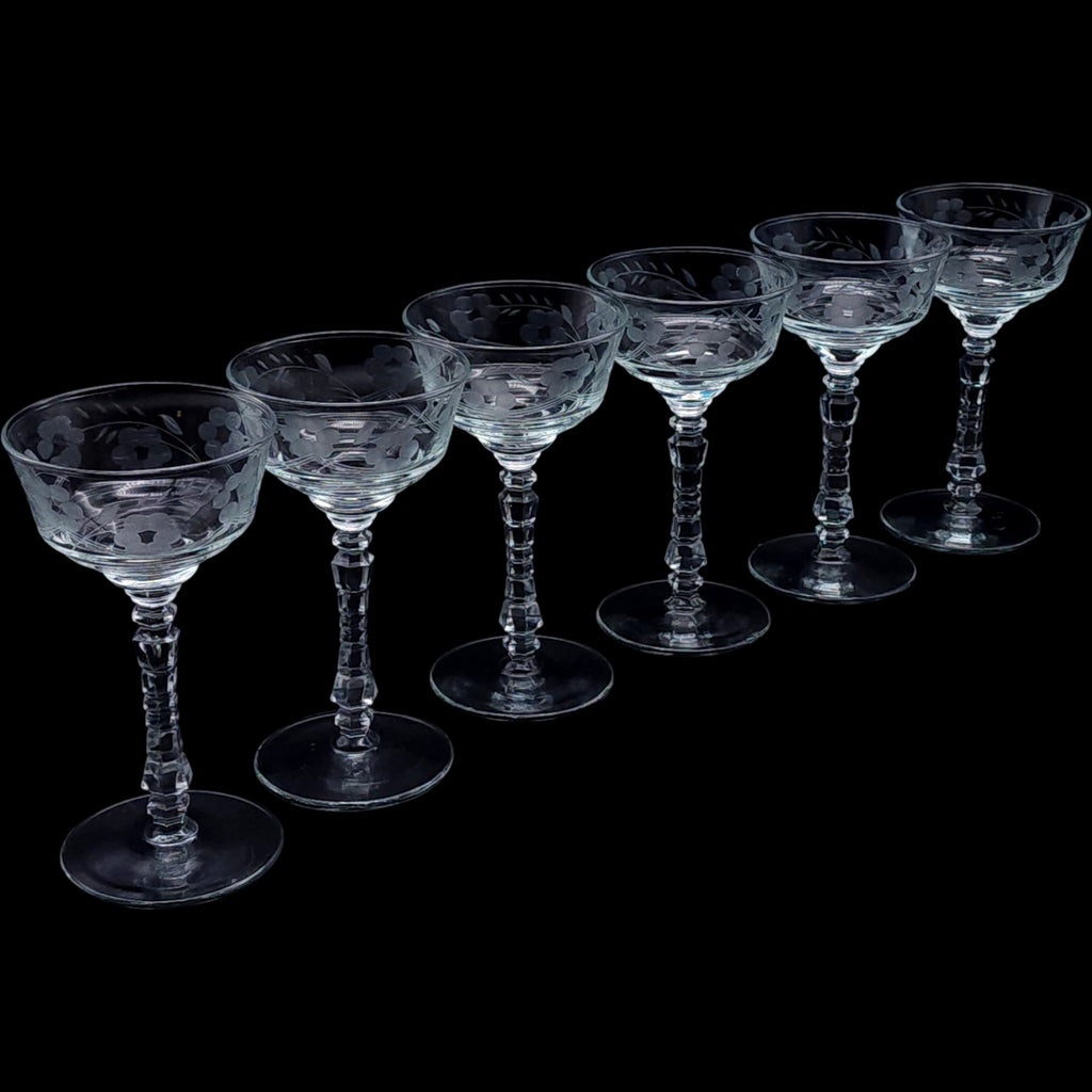 Rock Sharpe Vintage Etched  Liquor Cocktail / Tall Sherbets Set of 6