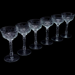 Rock Sharpe Vintage Etched  Liquor Cocktail / Tall Sherbets Set of 6