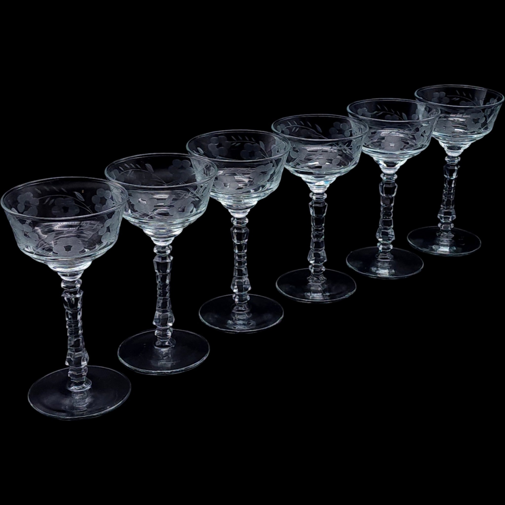 Rock Sharpe Vintage Etched  Liquor Cocktail / Tall Sherbets Set of 6