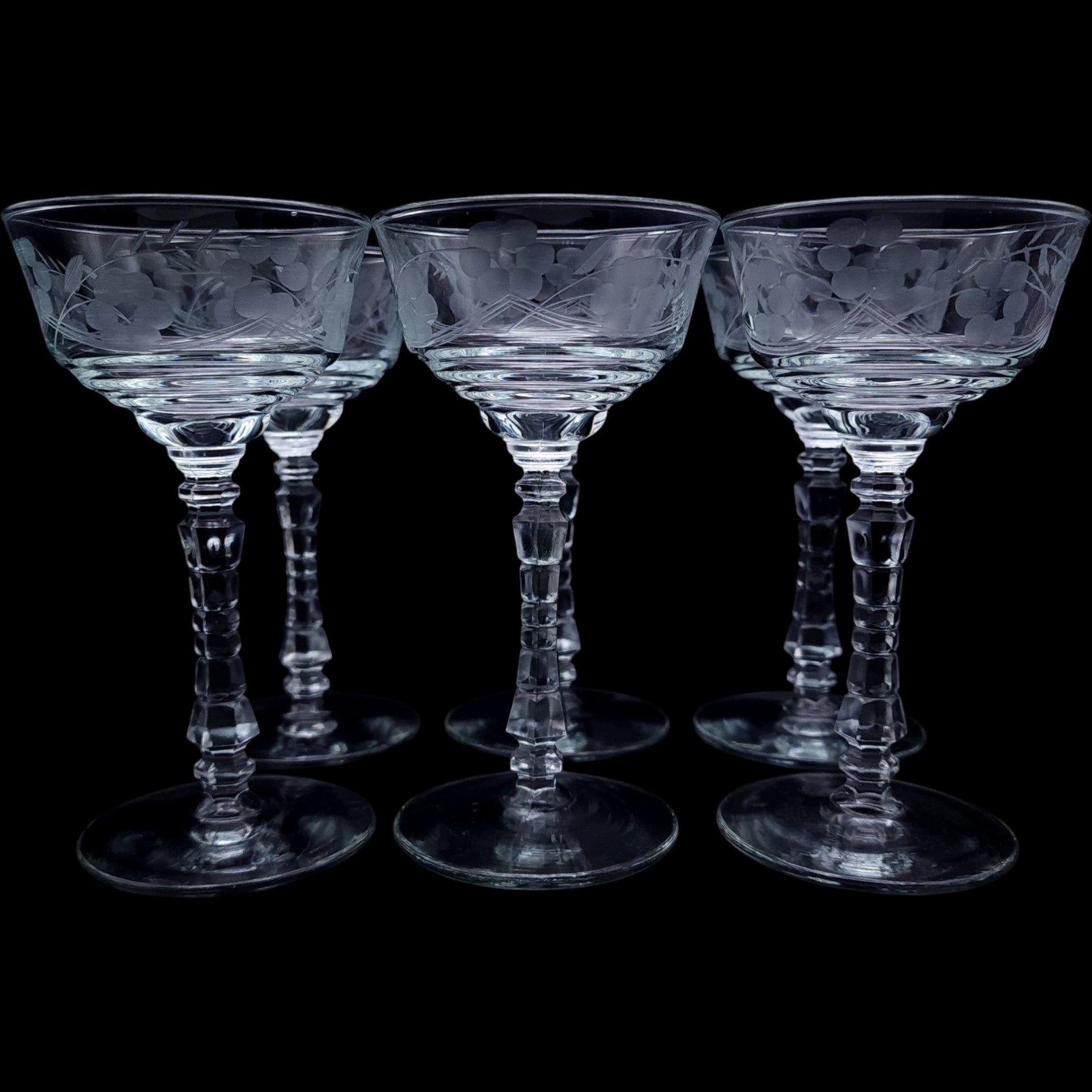 Rock Sharpe Vintage Etched  Liquor Cocktail / Tall Sherbets Set of 6