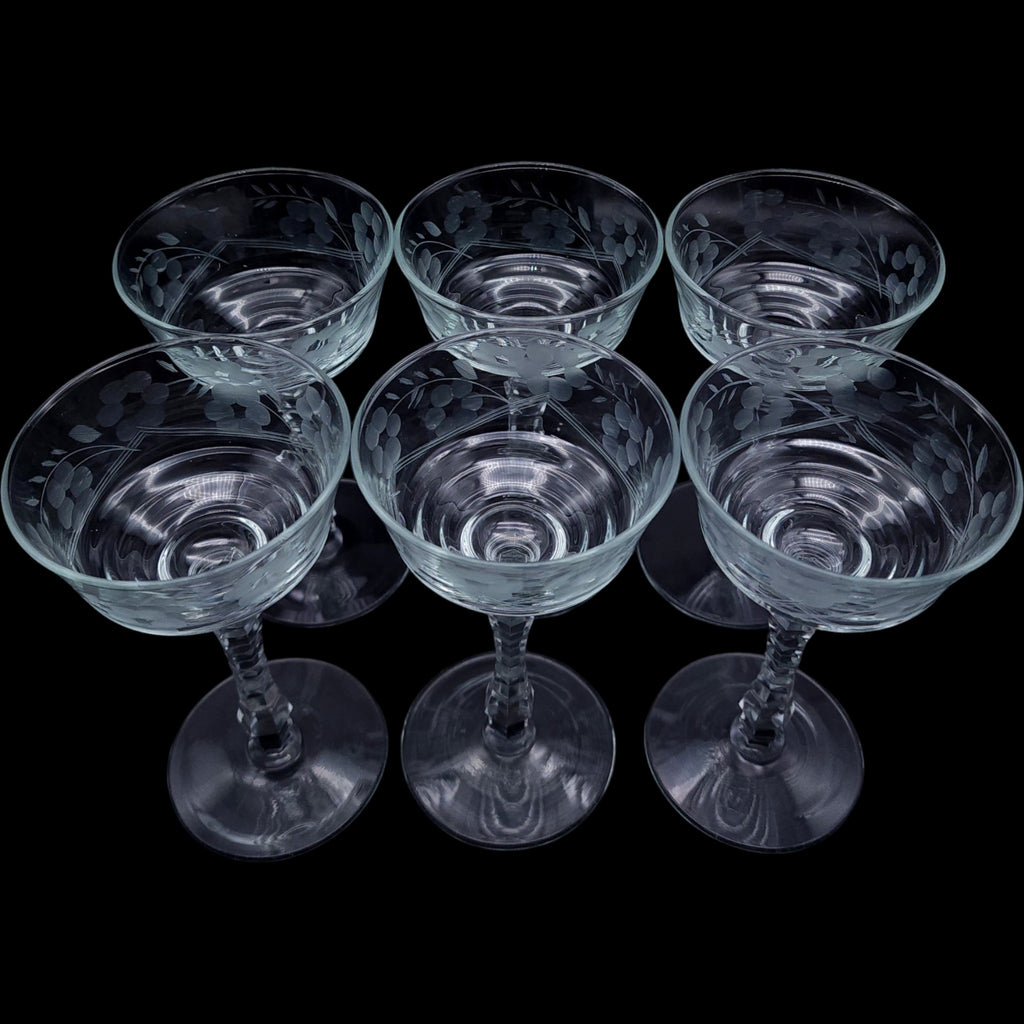 Rock Sharpe Vintage Etched  Liquor Cocktail / Tall Sherbets Set of 6