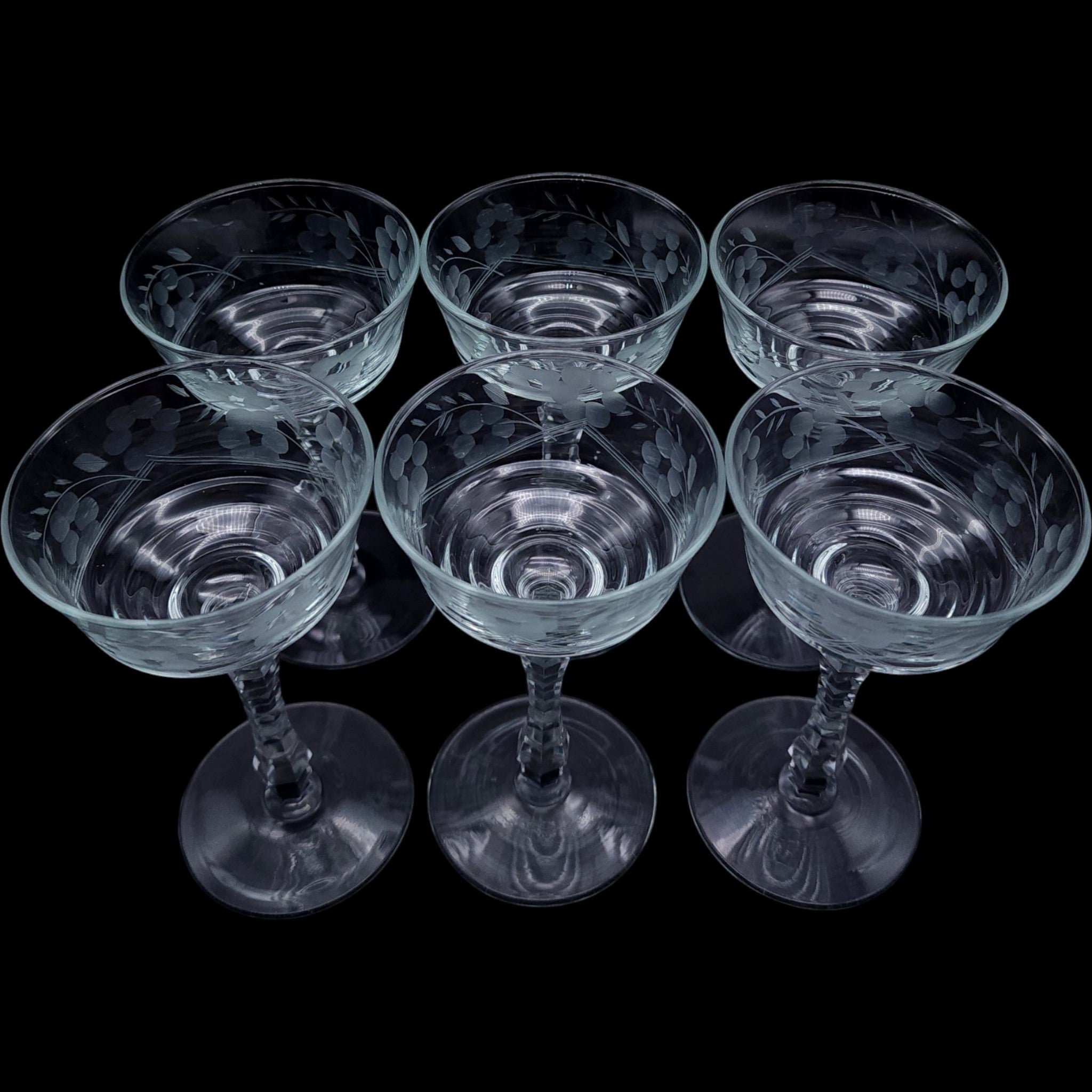 Rock Sharpe Vintage Etched  Liquor Cocktail / Tall Sherbets Set of 6