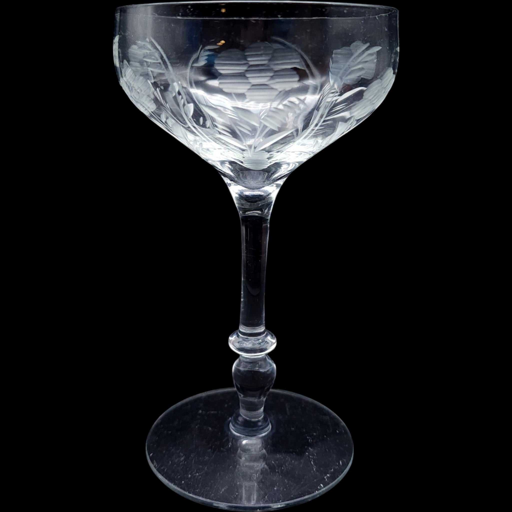 Vintage Rock Sharpe Etched Floral Champagne Coupe  Wine Glass