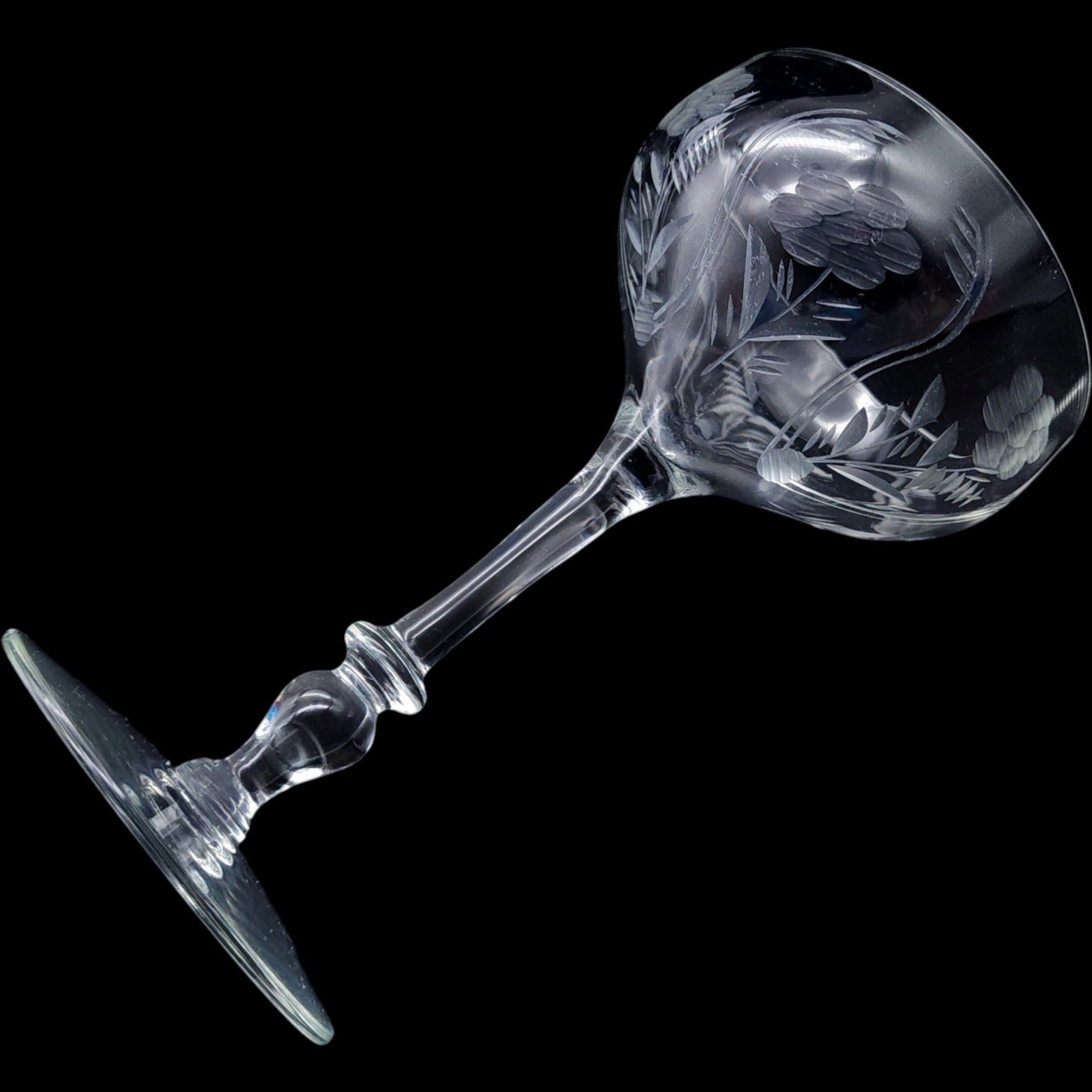 Vintage Rock Sharpe Etched Floral Champagne Coupe  Wine Glass