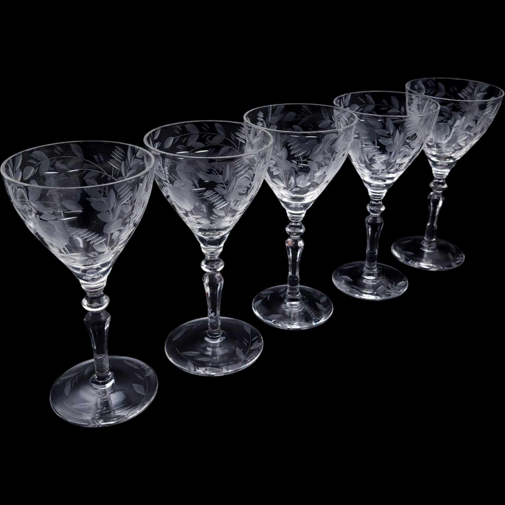 Vintage Rock Sharpe Etched Floral Liquor Cocktail Glasses Set of 5