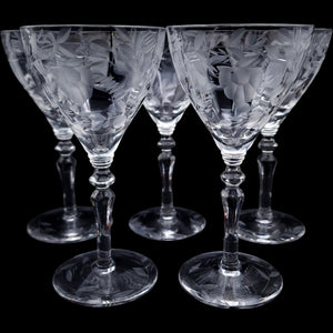 Vintage Rock Sharpe Etched Floral Liquor Cocktail Glasses Set of 5