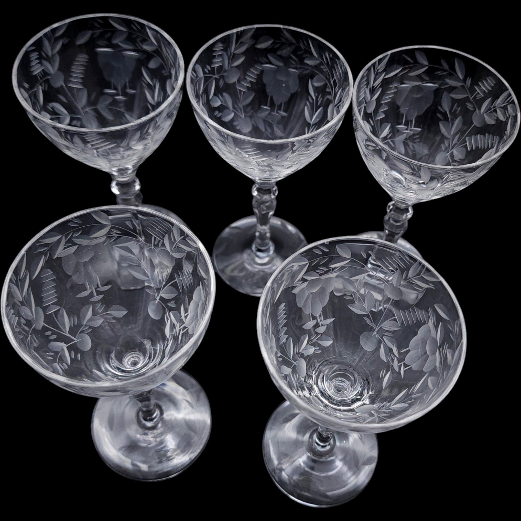 Vintage Rock Sharpe Etched Floral Liquor Cocktail Glasses Set of 5