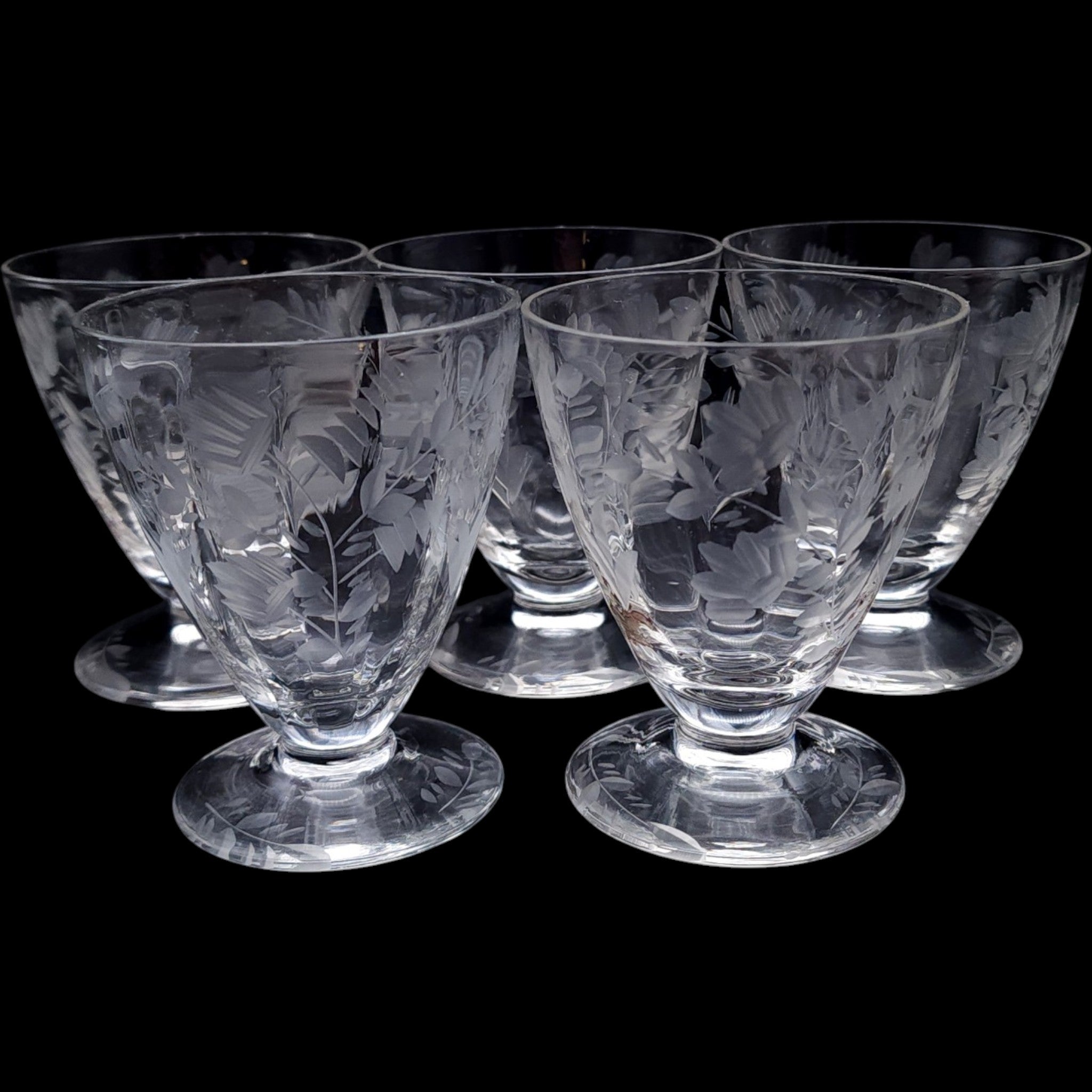 Vintage Rock Sharpe Etched Floral Oyster Cocktail Glasses Set of 5