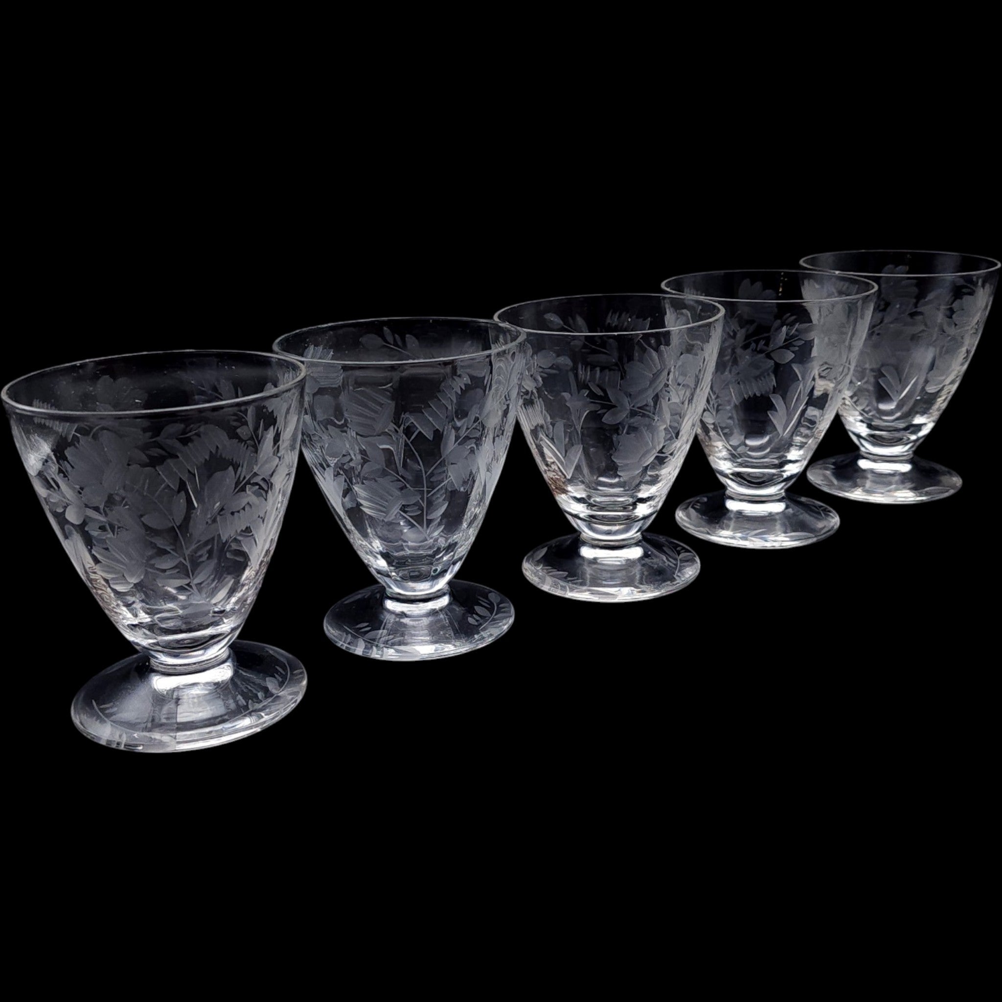 Vintage Rock Sharpe Etched Floral Oyster Cocktail Glasses Set of 5