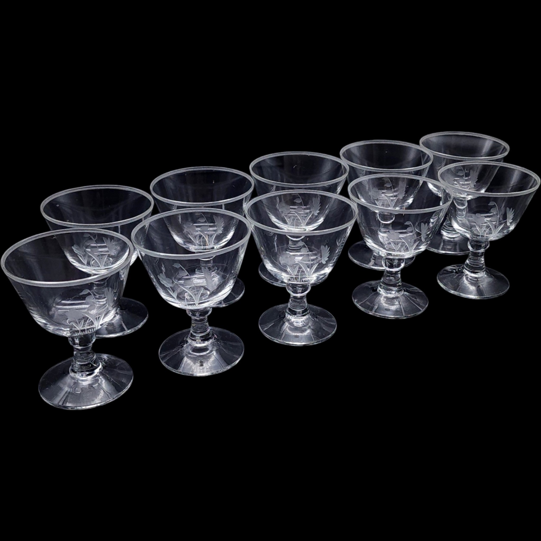 Vintage Rosenthal Etched Crystal Oyster Fruit Cocktail Glasses Set of 10