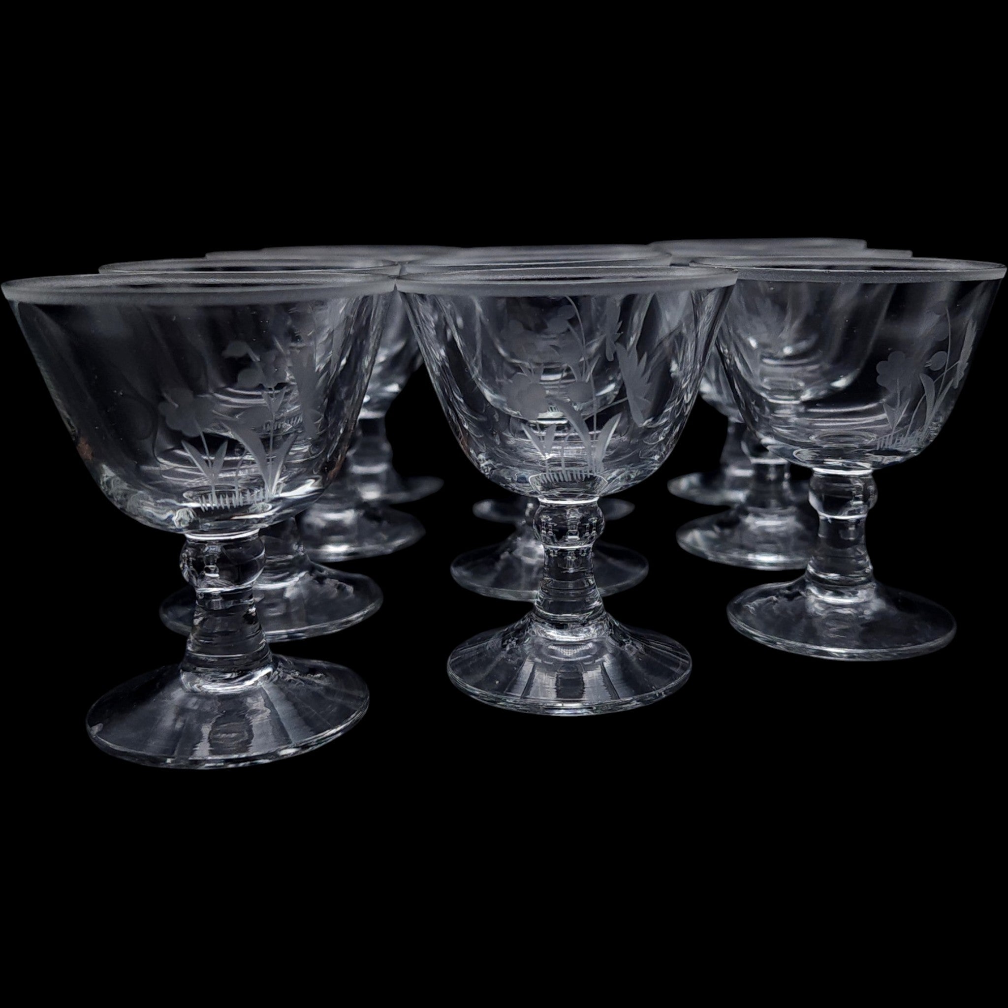 Vintage Rosenthal Etched Crystal Oyster Fruit Cocktail Glasses Set of 10