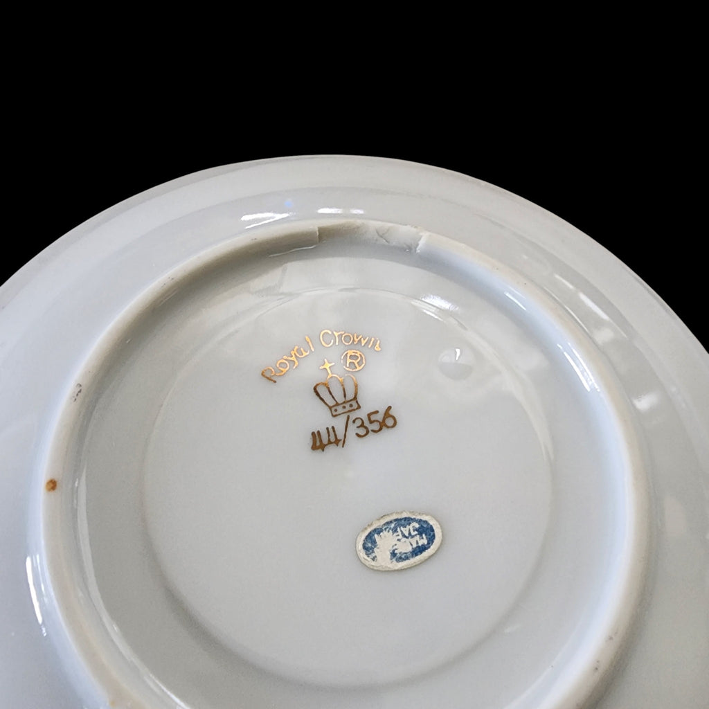 Vintage Royal Crown Iridescent Pink & Gold Porcelain Footed Teacup and Saucer Set