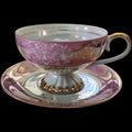 Vintage Royal Crown Iridescent Pink & Gold Porcelain Footed Teacup and Saucer Set