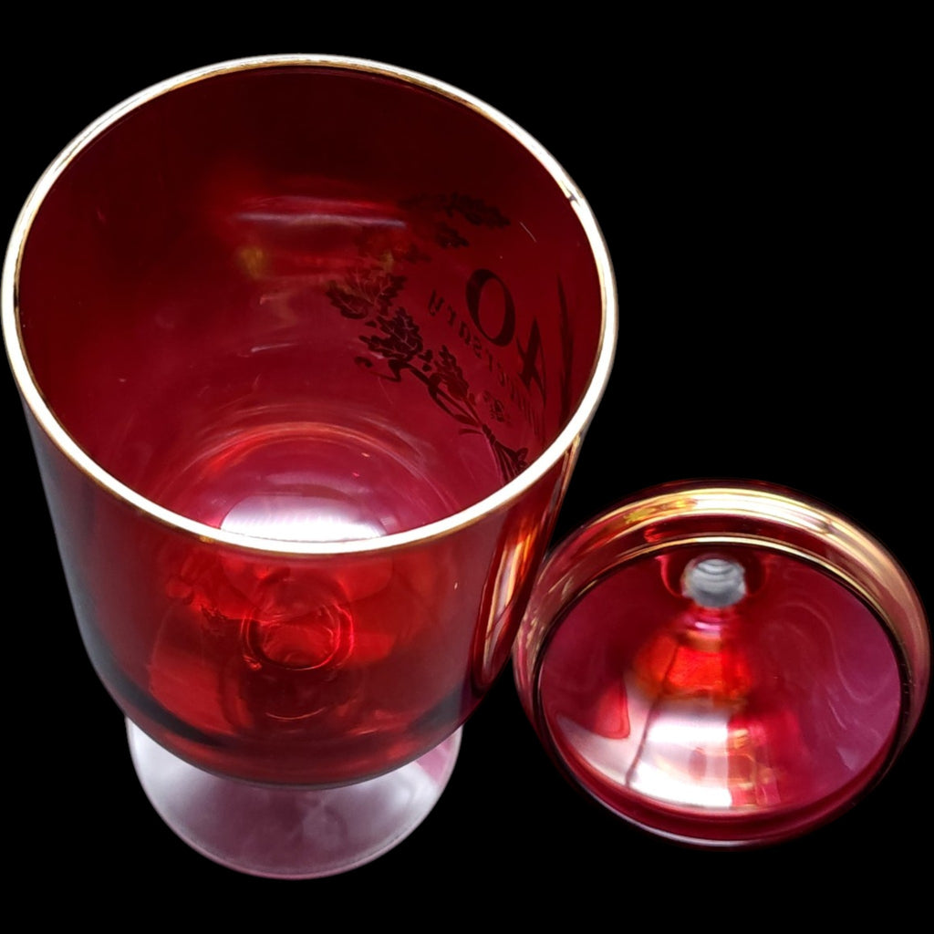 Vintage Ruby Red Glass 40th Anniversary Lidded Apothecary Pedestal Jar