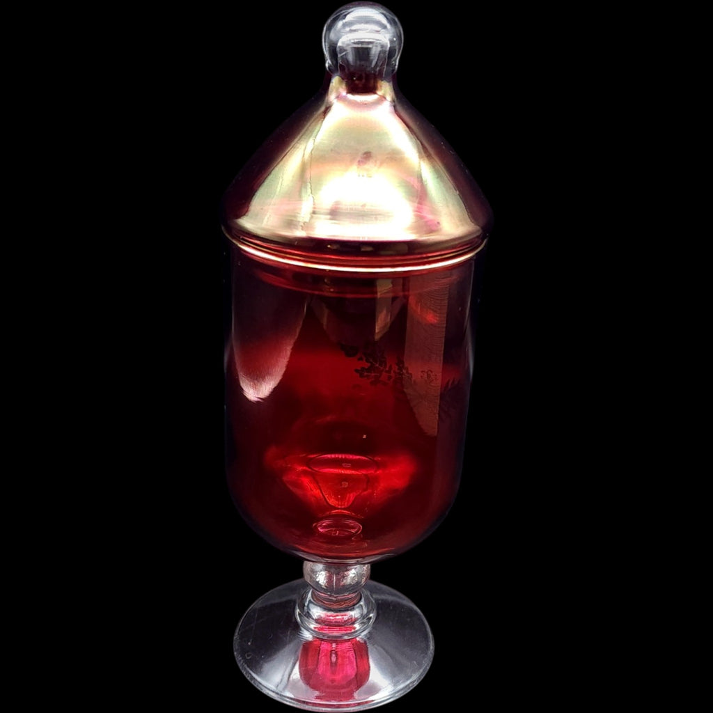 Vintage Ruby Red Glass 40th Anniversary Lidded Apothecary Pedestal Jar
