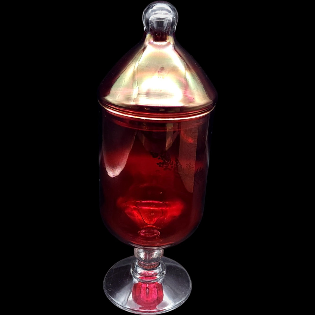 Vintage Ruby Red Glass 40th Anniversary Lidded Apothecary Pedestal Jar