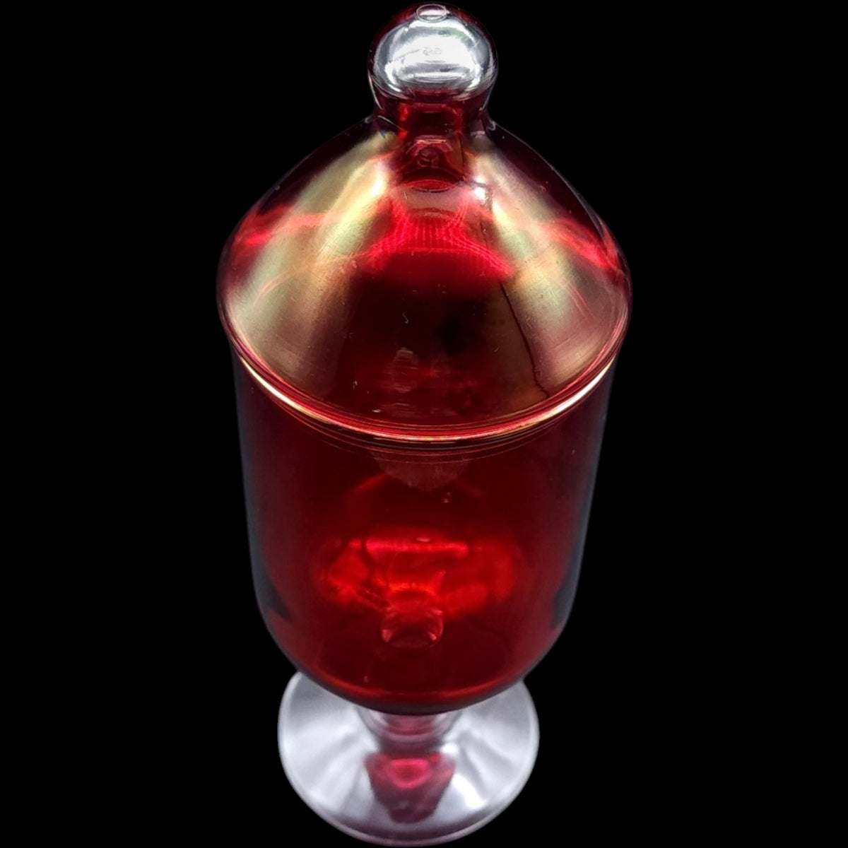 Vintage Ruby Red Glass 40th Anniversary Lidded Apothecary Pedestal Jar