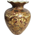 Vintage Satsuma Style Gilded Floral Porcelain Vase with Ruffled Rim