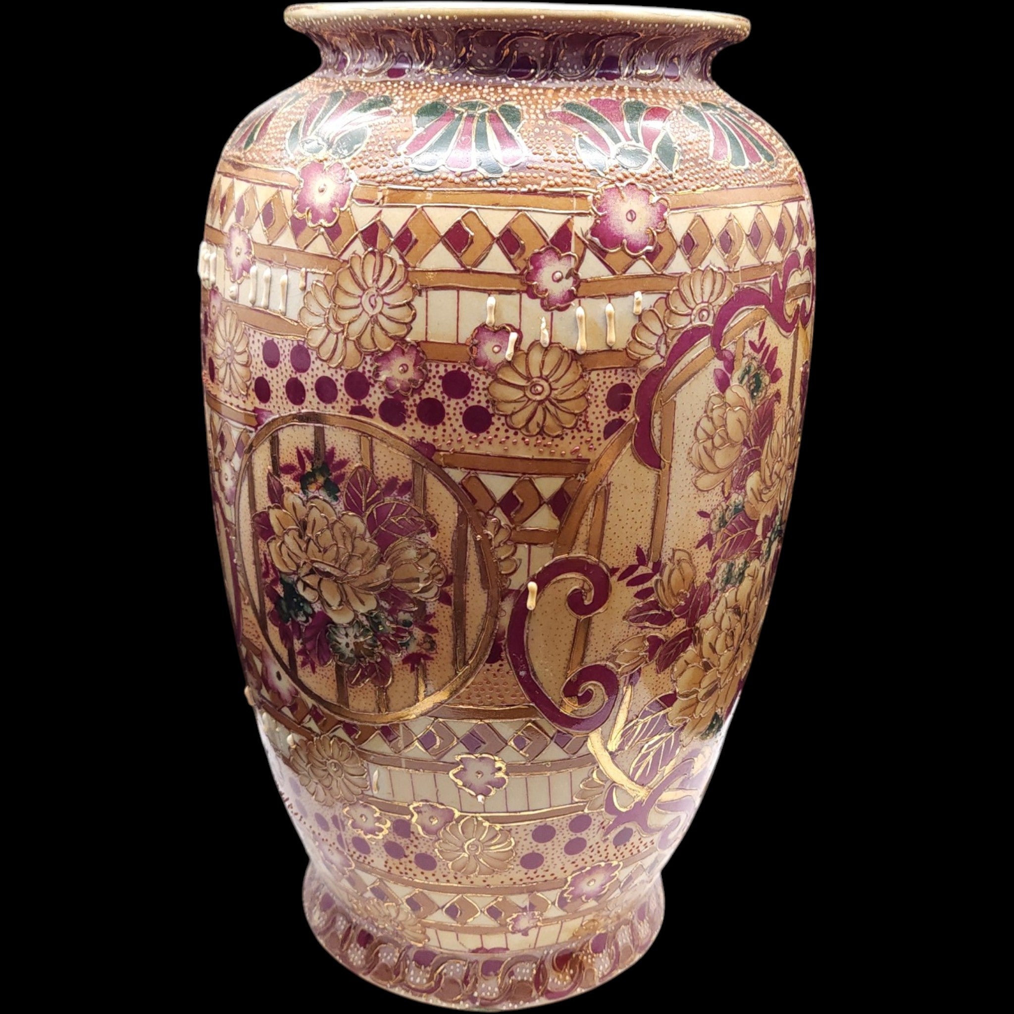 Vintage Satsuma Style Porcelain Ceramic Vase Moriage Gold Gilt Floral