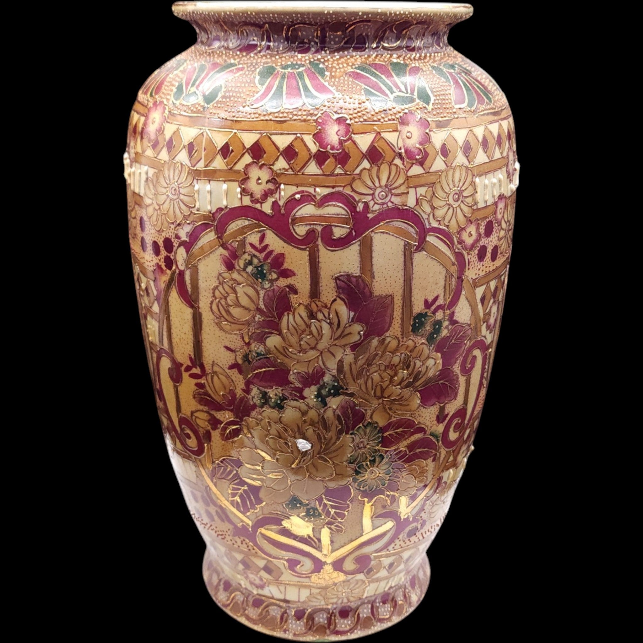 Vintage Satsuma Style Porcelain Ceramic Vase Moriage Gold Gilt Floral
