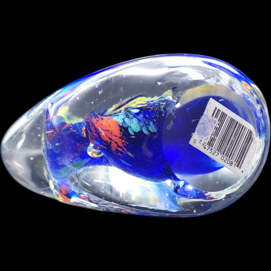 Murano Scalloped Art Glass Paperweight Cobalt Blue Reef Butterflies