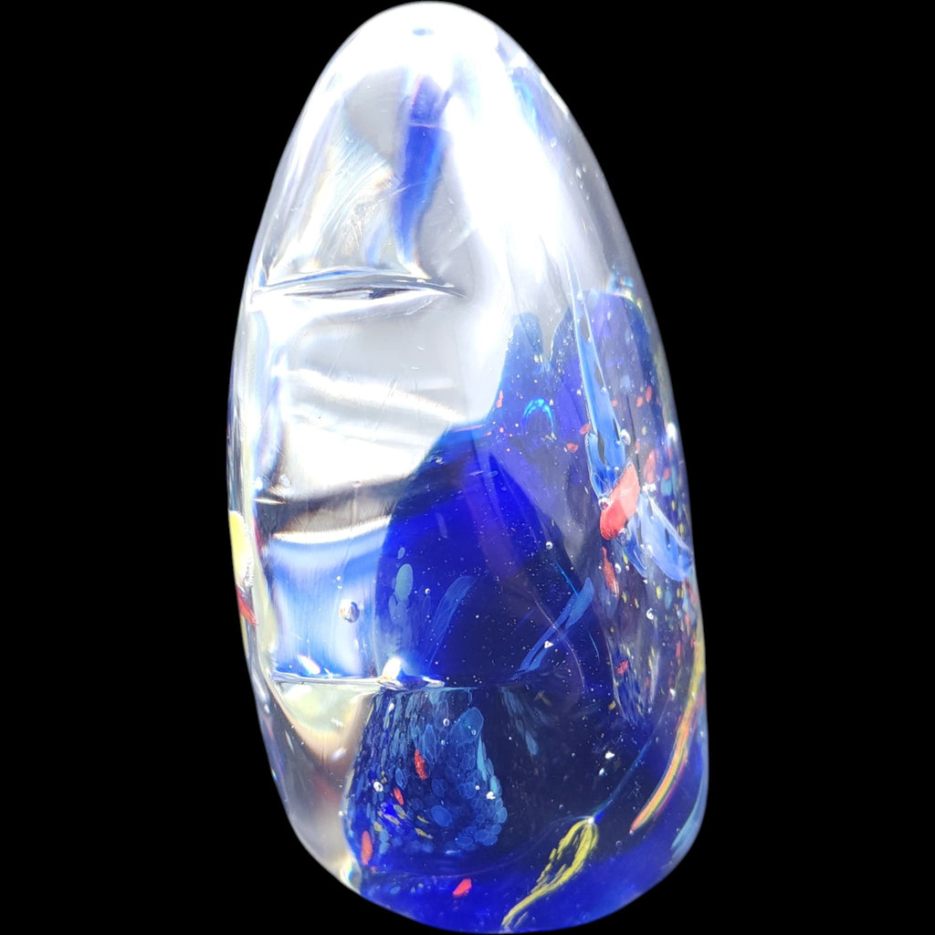 Murano Scalloped Art Glass Paperweight Cobalt Blue Reef Butterflies