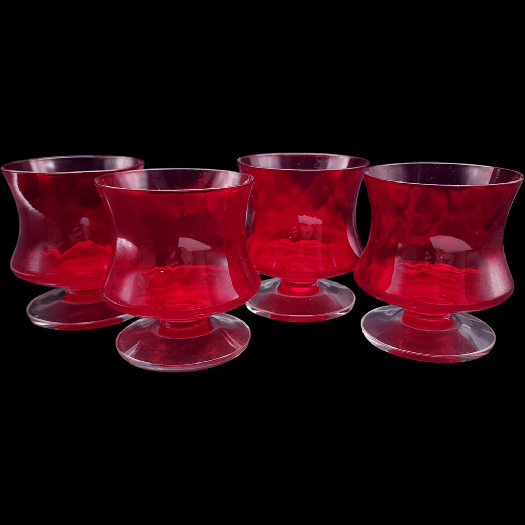 Vintage Seneca Ruby Red Low Water Goblets Set of 4