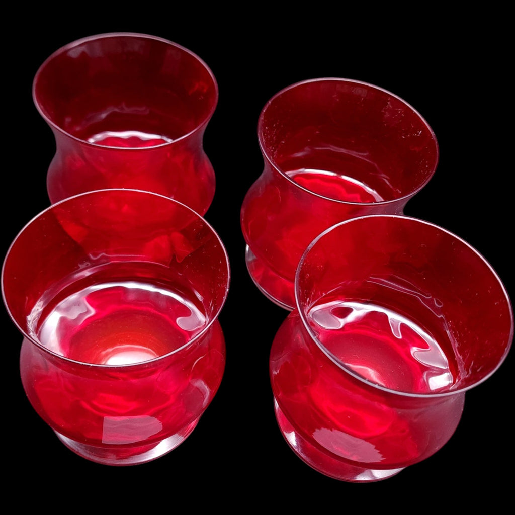 Vintage Seneca Ruby Red Low Water Goblets Set of 4