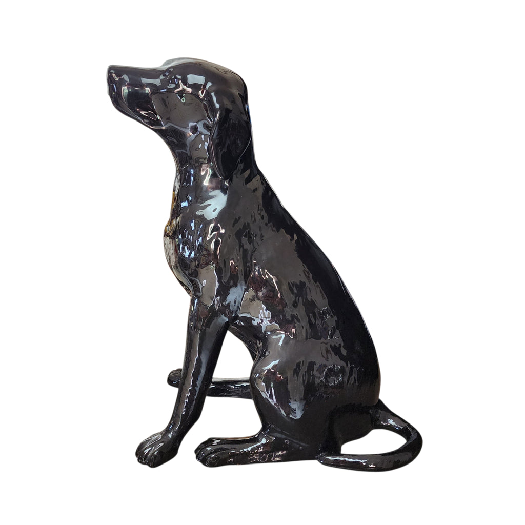 Vintage Signed Black Labrador Retriever Ceramic Figurine