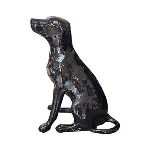 Vintage Signed Black Labrador Retriever Ceramic Figurine