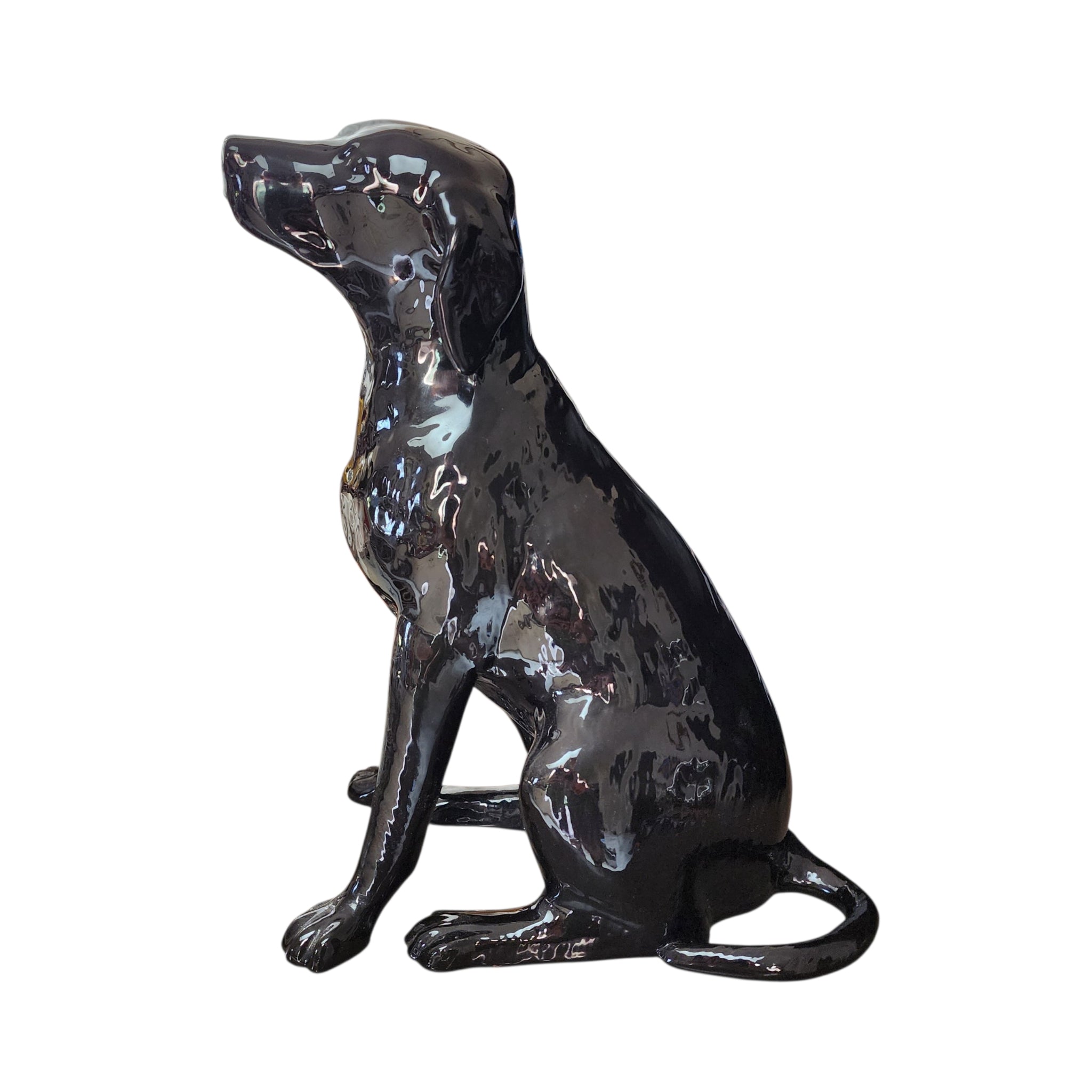 Vintage Signed Black Labrador Retriever Ceramic Figurine