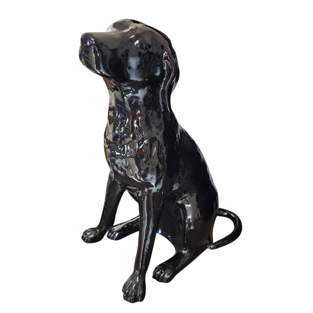 Vintage Signed Black Labrador Retriever Ceramic Figurine