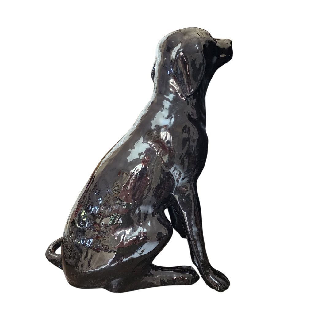 Vintage Signed Black Labrador Retriever Ceramic Figurine